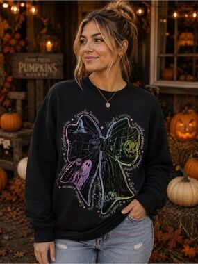 Black Halloween Graphic Bow Sweatshirt - Women